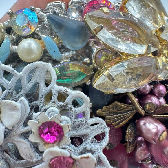 Massive gold tone upcycled vintage rhinestones earrings jewelry belt buckle main image 7